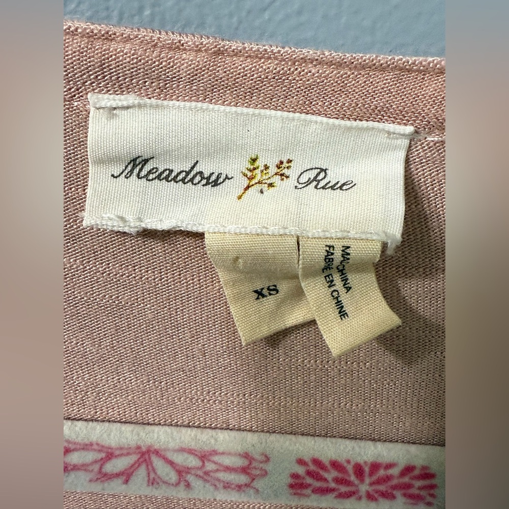 Anthropologie Meadow Rue Blush Pink Bell Sleeve Embroidered Blouse Top Size XS - Picture 7 of 13